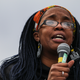 Boston - January 18: Monica Cannon-Grant, founder of Violence In Boston, speaks to a crowd who gathered on MLK Day outside of Madison Park Vocational High School in Boston on Jan. 18, 2021.The rally, organized by Cannon-Grant, was intended to send a message about the inequitable response of police to the riot at the capitol and the treatment of BLM protesters in spring.
